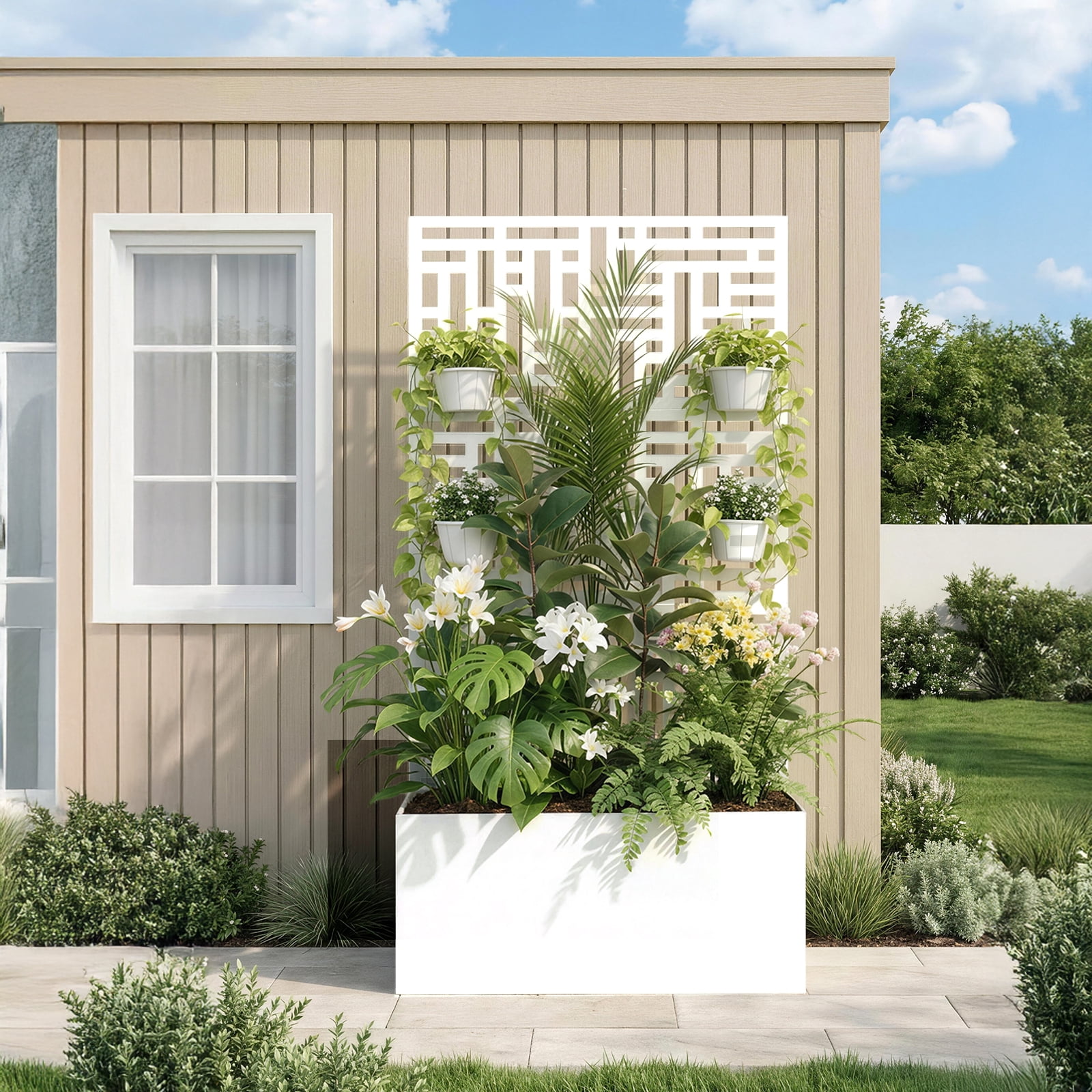 Zimtown 71'' Outside Raised Garden Bed with Drainage Holes, Free-Standing,for Vine Climbing Plants and Flowers, White