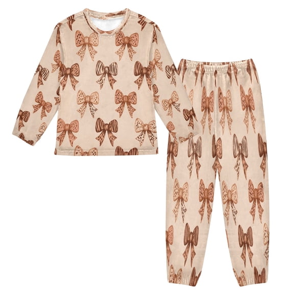 Fluffy Pajamas Set Fuzzy Winter Warm Pj Sets Pullover Tops and Long Pants Leopard Print Bow X-Small