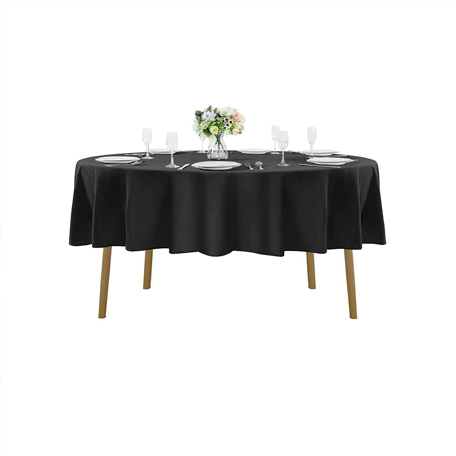 48" Inch Black Round Tablecloth For Polyester Fabric For Catering Party 