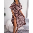thumbnail image 2 of Women's Printed Button Up Belted Midi Dress Short Sleeve Collar Shirt Dresses, 2 of 7