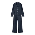 thumbnail image 6 of qafoshin Long Sleeve Pajama Sets for Women Lapel Button Down Tops and Long Pant Two Piece Matching Set Soft Sleepwear, 6 of 7