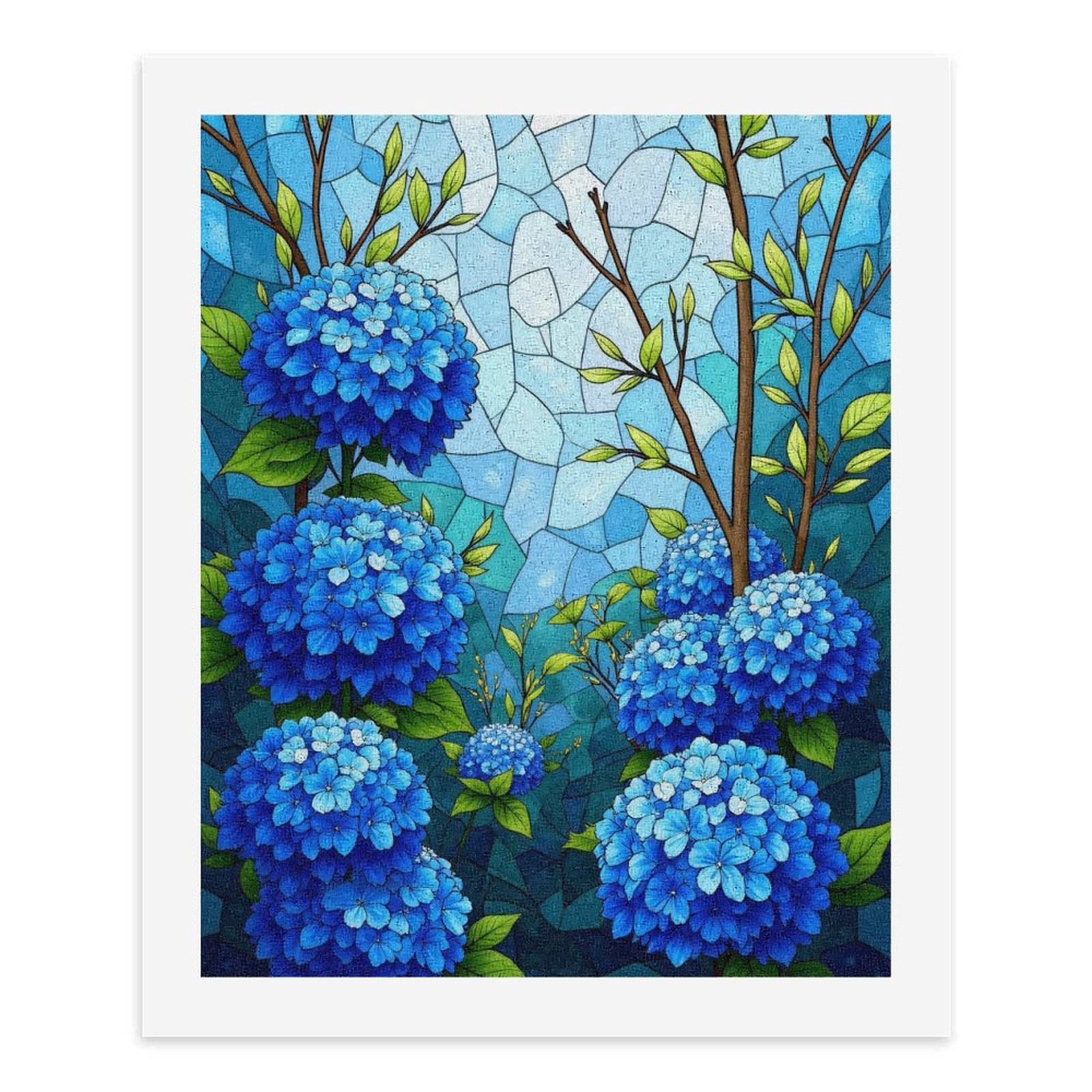 Paint by Numbers Kit for Adults, Blue Floral Stained Glass Art Paint by Numbers, Easy Paint by Numbers Kit for Adults Beginner, DIY Adult Paint by Number Kits on Canvas, Home Decor