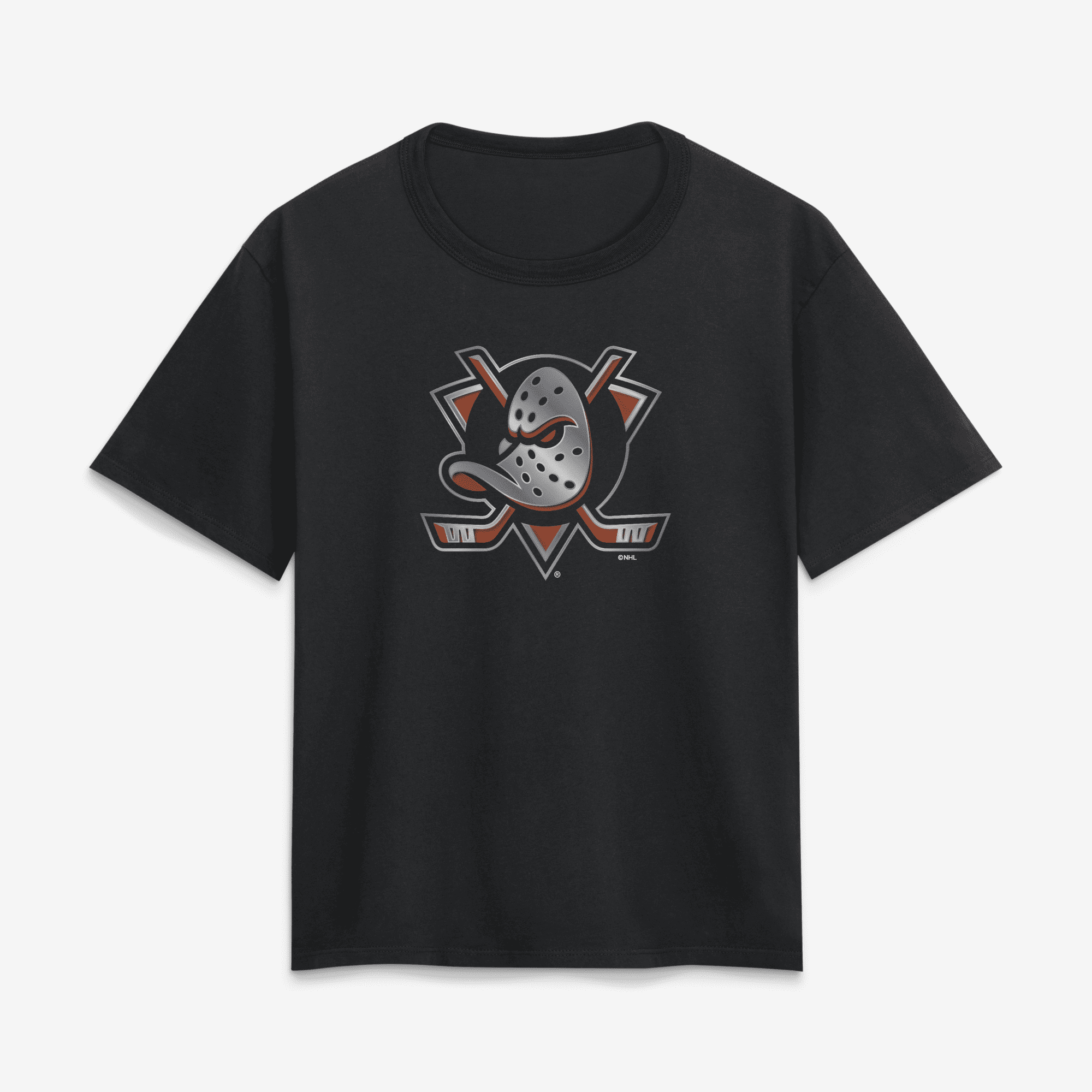 Women's Black Anaheim Ducks Metallic Mascot T-Shirt