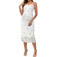 thumbnail image 2 of Vestido de maternidad de malla con fruncidos en los lados para mujer INSPIRE CHIC, vestido ajustado de tirantes para embarazadas, ideal para invitadas de boda, color blanco y azul, talla XXL, 2 of 6