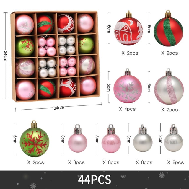 44Pcs Mixed Christmas Balls Baubles Xmas Tree Ornament Christmas Home Decoration