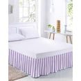 thumbnail image 2 of Purple Striped Bed Skirt Cal King Size, Modern Farmhouse Purple White Stripes Wrap Around Bed Skirting with Adjustable Elastic Strap, Dust Ruffled Pleated Bedskirts 18 Inch Drop for Bedroom Beds, 2 of 9