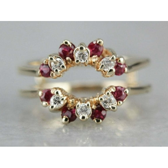 2Ct Round Cut Simulated Red Ruby Women's Enhancer Wrap Wedding Ring 14k Yellow Gold Plated