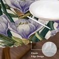 thumbnail image 3 of Spring Flowers Round Tablecloth, Fitted Table Cover with Elastic for 36"-44" Round Tables, Purple Hydrangea Orchid Floral Country Beige Table Cloth Outdoor Indoor Dinning Party Waterproof Tablecloths, 3 of 7