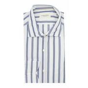 Tintoria Mattei 954 Men's Blue / Black White Cotton Button Up Awning Stripe Dress Shirt - 44-17.5 (Xl)