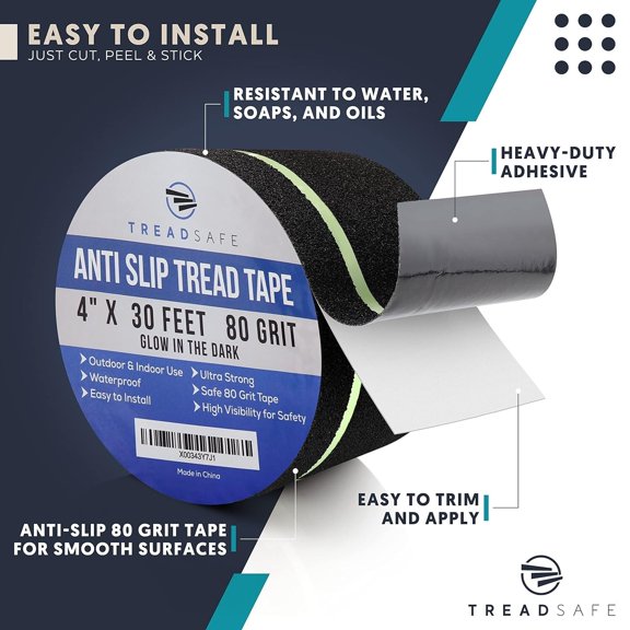 TREADSAFE Glow in The Dark Grip Tape for Steps 4" x 30 FT Roll