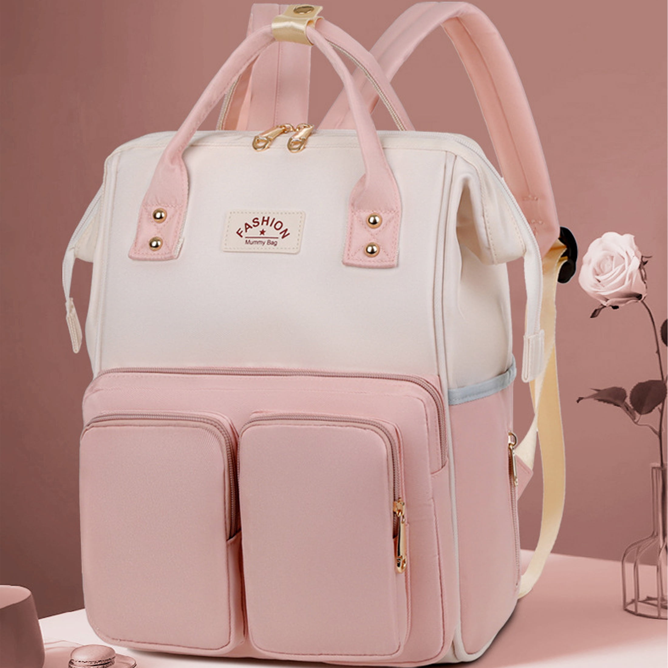 Lvelia Diaper Bag Backpacks for Women Large Capacity with Insulated Pockets, Baby Changing Bag for Girl Waterproof Baby Bags for Mama Maternity Travel Bag,Pink