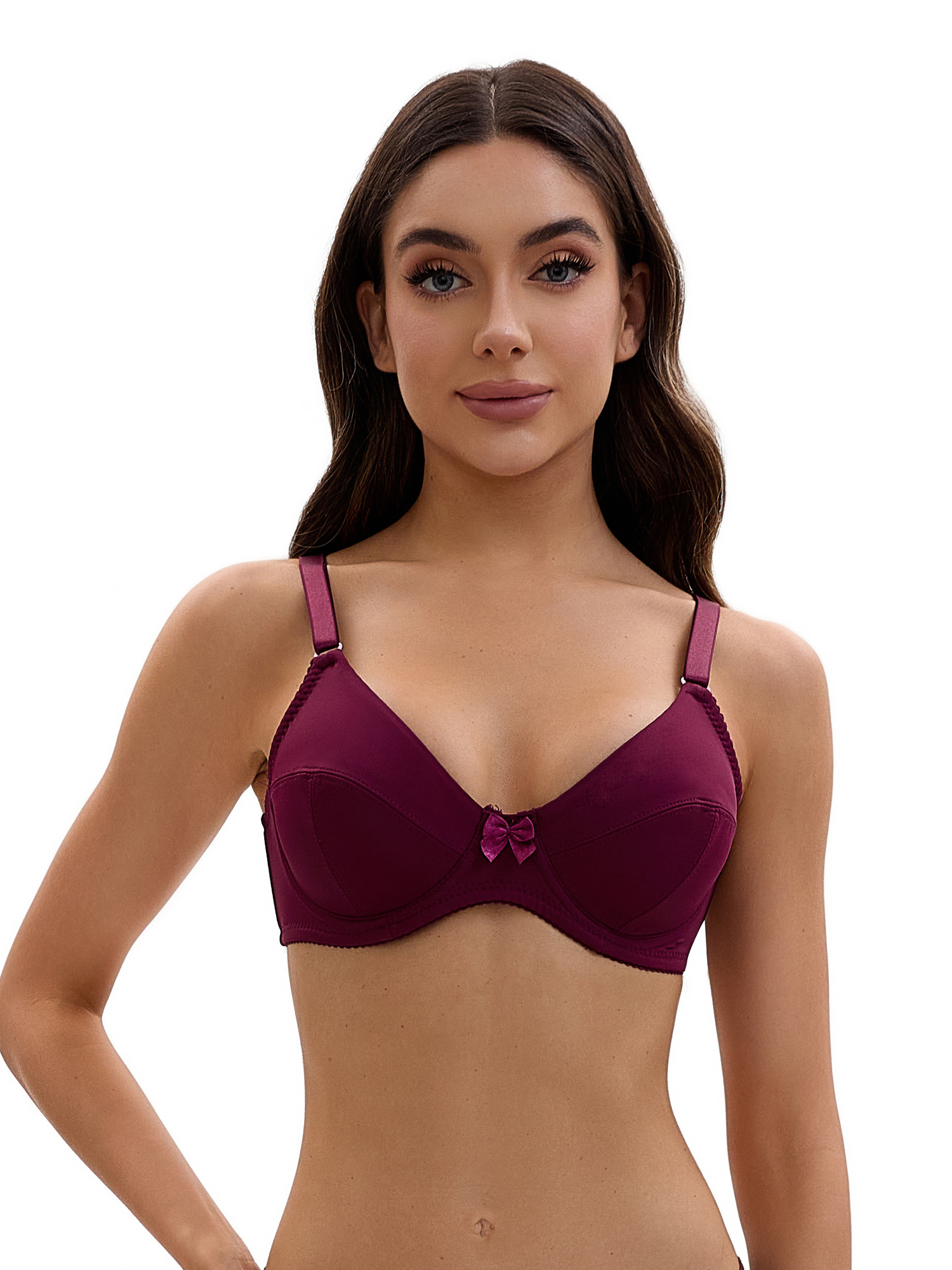 DARING DIVA Women's V Neck Adjustable Strap Underwire Push Up Bras Dark Red 44 D
