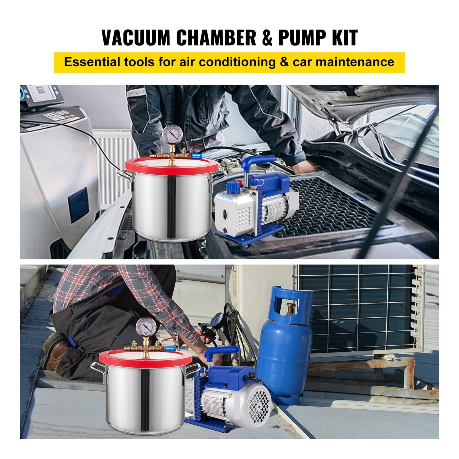 3CFM 4CFM Refrigerant Vacuum Pump W/ 1.5-5Gallon Vacuum Chamber Degassing For Household Air Conditioning, Auto Maintenance ,Powerful Performance