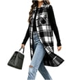 thumbnail image 5 of Plaid Button Down Long Vest For Women, Lapel Collar Sleeveless Side Split Cardigan, Fall Casual Curved Hem Tops With Pockets, 5 of 7