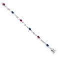 thumbnail image 2 of Gem Stone King 925 Sterling Silver Red Created Ruby and Blue Created Sapphire and Round White Lab Grown Diamond Tennis Bracelet for Women (3.34 Cttw, Gemstone Birthstone, Oval 6X4MM, 7.25 inches), 2 of 4