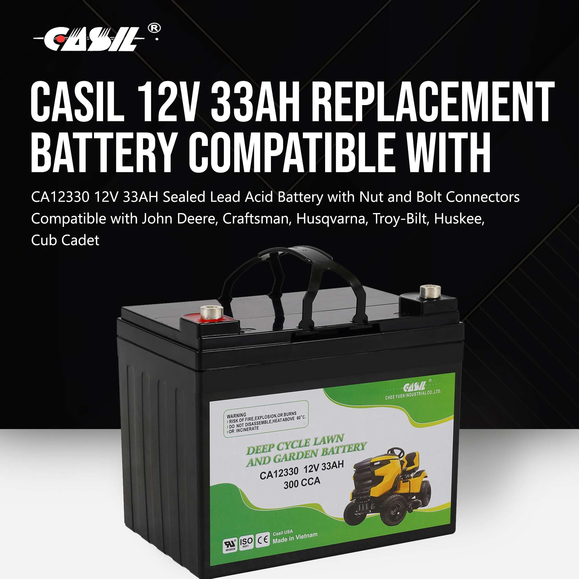 Casil Lawn & Garden AGM Battery 12V 300CCA BCI Group U1 Battery for Cub Cadet John Deere Toro Craftsman TCA25015 163465