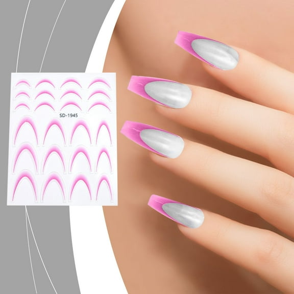 Momihoom Gradient Colorful French Line Nail Art Stickers - 3D Self-Adhesive Tips Guides, Stripe Curved Lines Designs Transfer Decals for DIY Stencil Tools