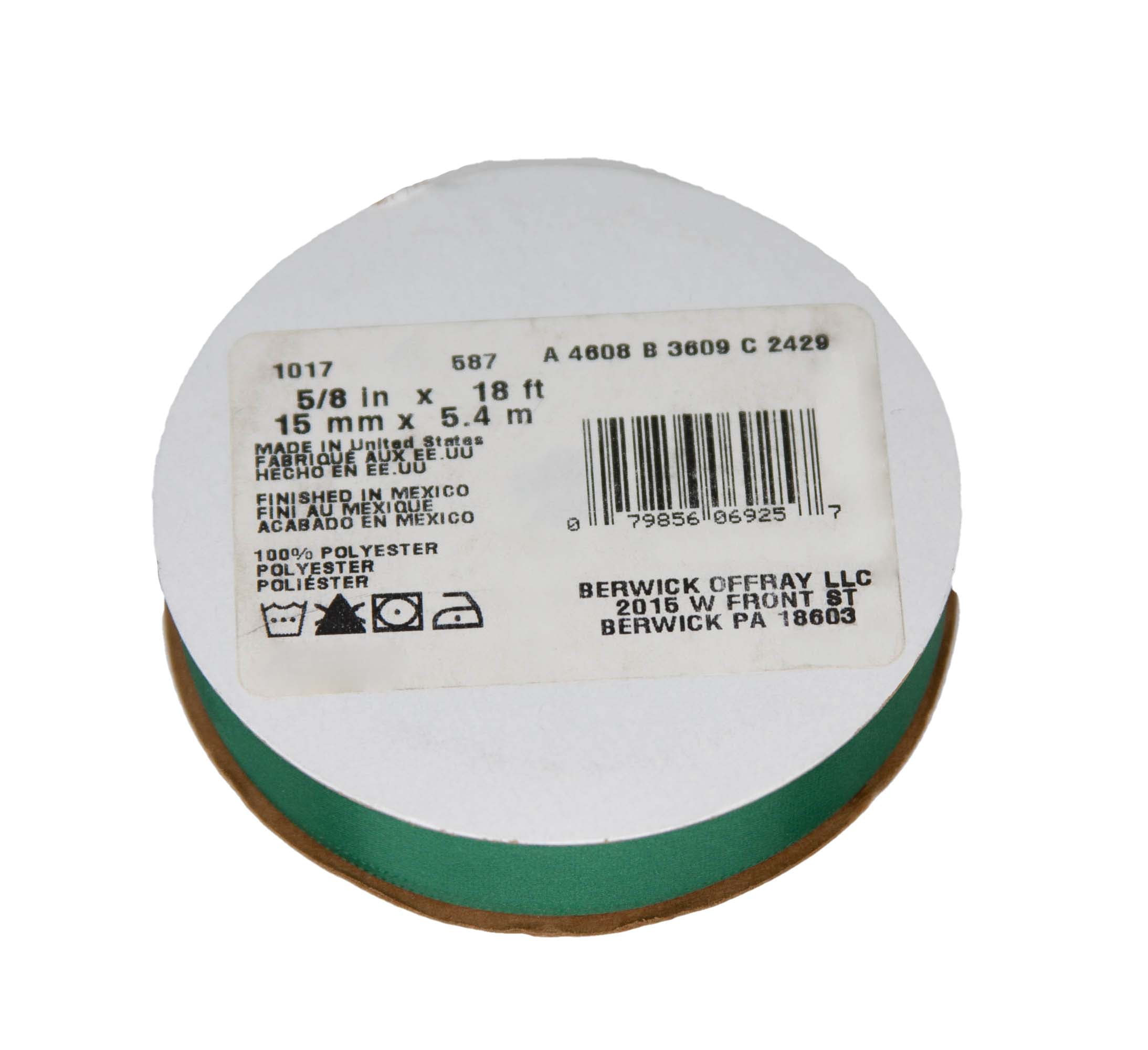 (3 pack) Offray Ribbon, Forest Green 5/8 inch Single Face Satin Polyester Ribbon, 18 feet