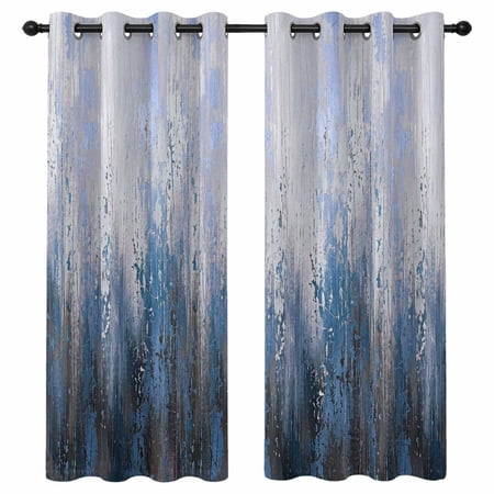 Blue Gray Gradient Blackout Curtains 63 Inches Long Modern Abstract Industrial Wall Texture Thermal Insulated Room Darkening Drapes with Grommets for Living Room 52 W x 63 L 2 Panels