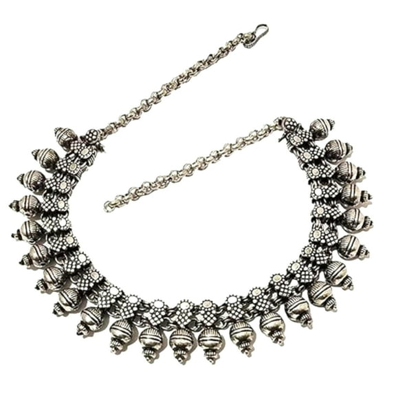 Athizay Oxidized Indian Jewelry for Women Antique Texture Fashion Necklaces Silver Color Metal Modak Beads Heavy Embellishment