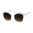thumbnail image 2 of Womens Large Rhinestone Iced Out Half Rim Cat Eye Plastic Sunglasses White Brown, 2 of 4