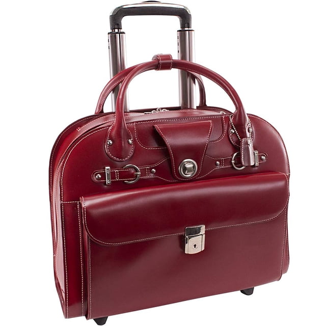 Maletín para portátil McKlein EDGEBROOK 15 en piel con ruedas, color rojo