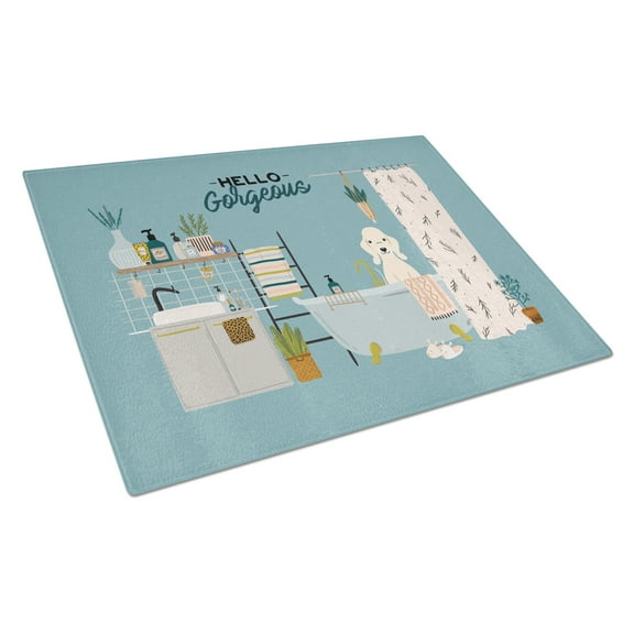 Carolines Treasures CK7513LCB Sandy Bedlington Terrier in Bathtub Glass Cutting Board Large 12H x 16W multicolor