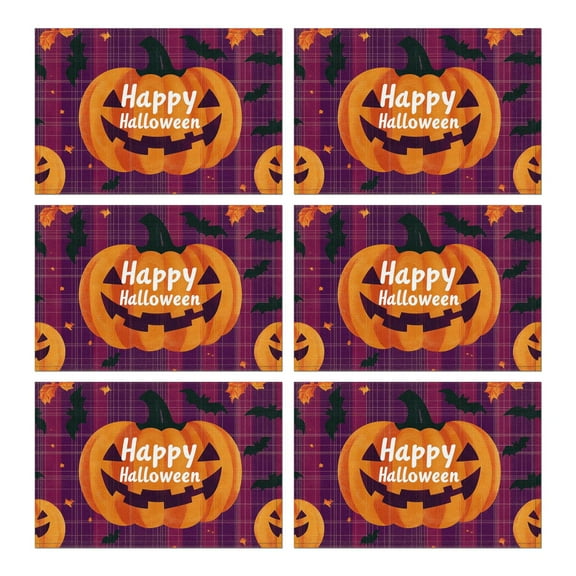 Table Mats Set of 6 Lantern Pumpkin Halloween Spooky Table Mat Durable No Slip Table Mats for Wedding Restaurant & Camping 12x18in Seasonal Fall Holiday Table Mats