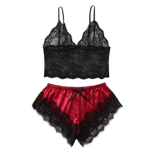 Gibobby Ropa interior mujer sexy Conjunto de Lencería Sexy para Mujer Ropa Interior de Encaje Interior con Cuello V Ropa de Dormir(Rojo, M)