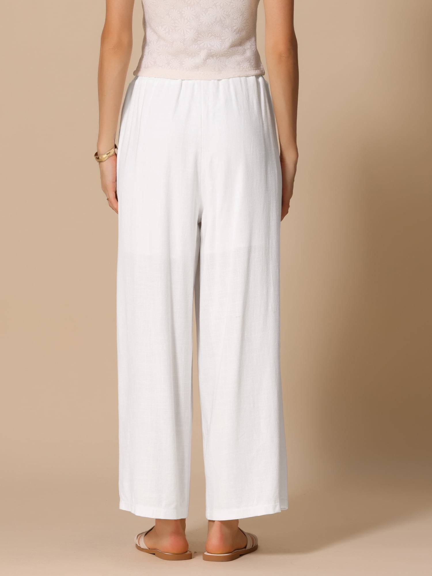 DARING DIVA Women's High Waist Drawstring Palazzo Pants M White
