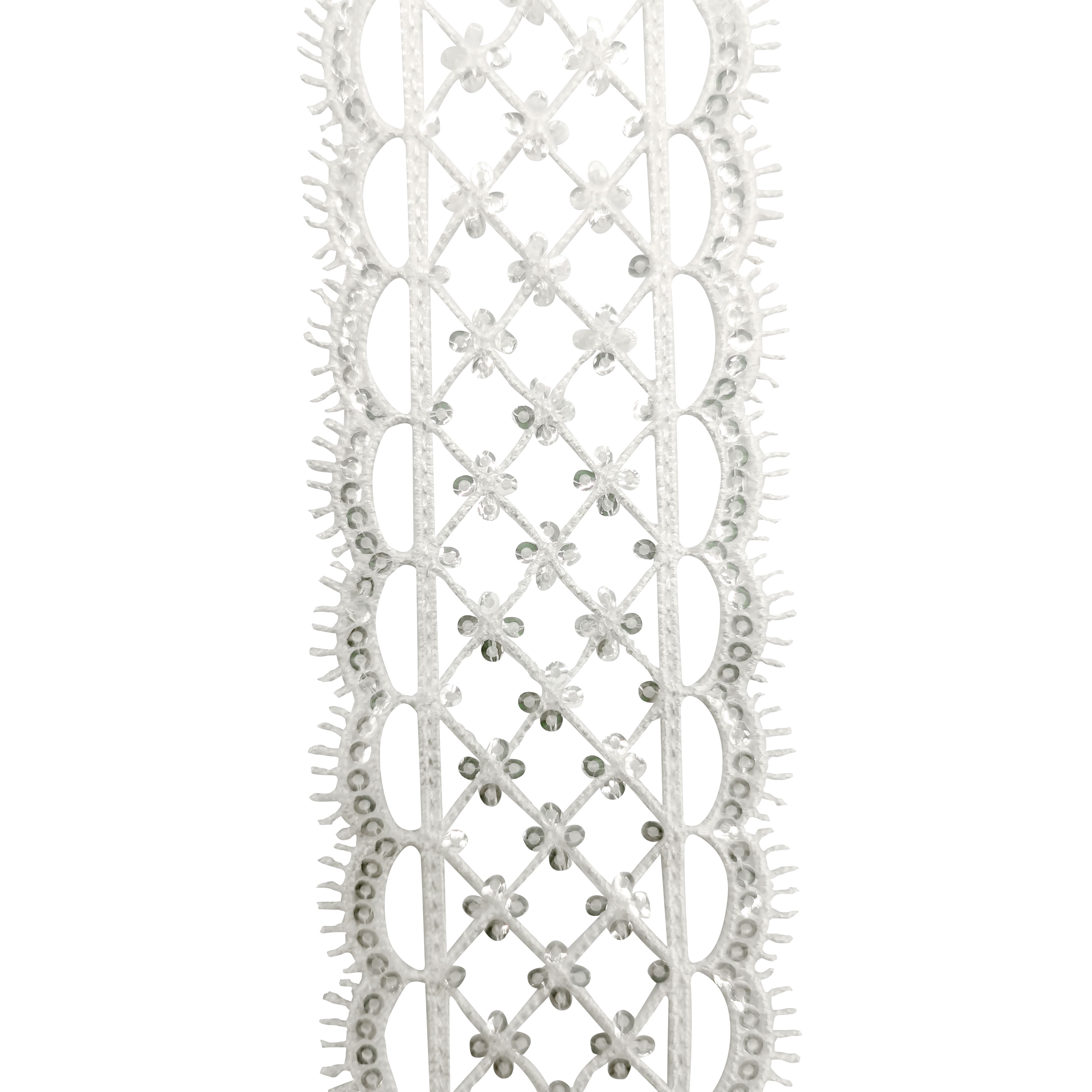1.75" x 2yd. White Lace Sequined Ribbon by Celebrate It – Non-Wired Polyester - Ideal for Gift Wrapping - Baskets & Decor Accents - 12 Pack