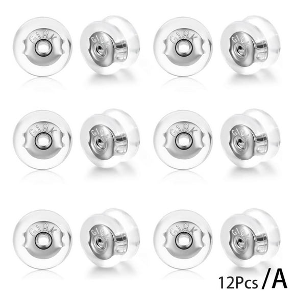 12pcs Locking Secure Earring Backs For Studs, Silicone Backs Silve Gold B7