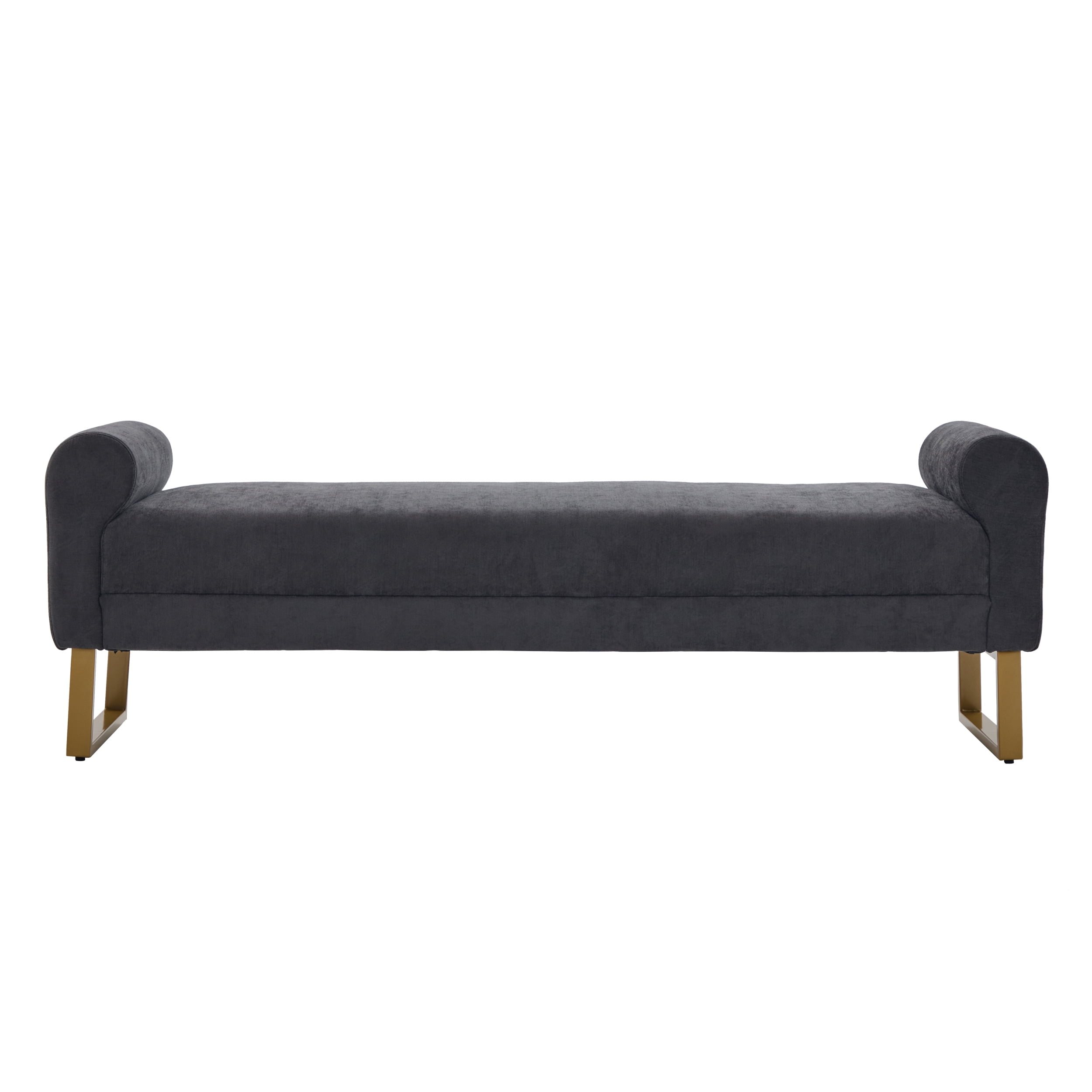 Ottoman Bench 65.4 Inch, Chenille Upholstered Bench with Gold Metal Legs, End of Bed Bench for Bedroom and Living Room, Dark Gray