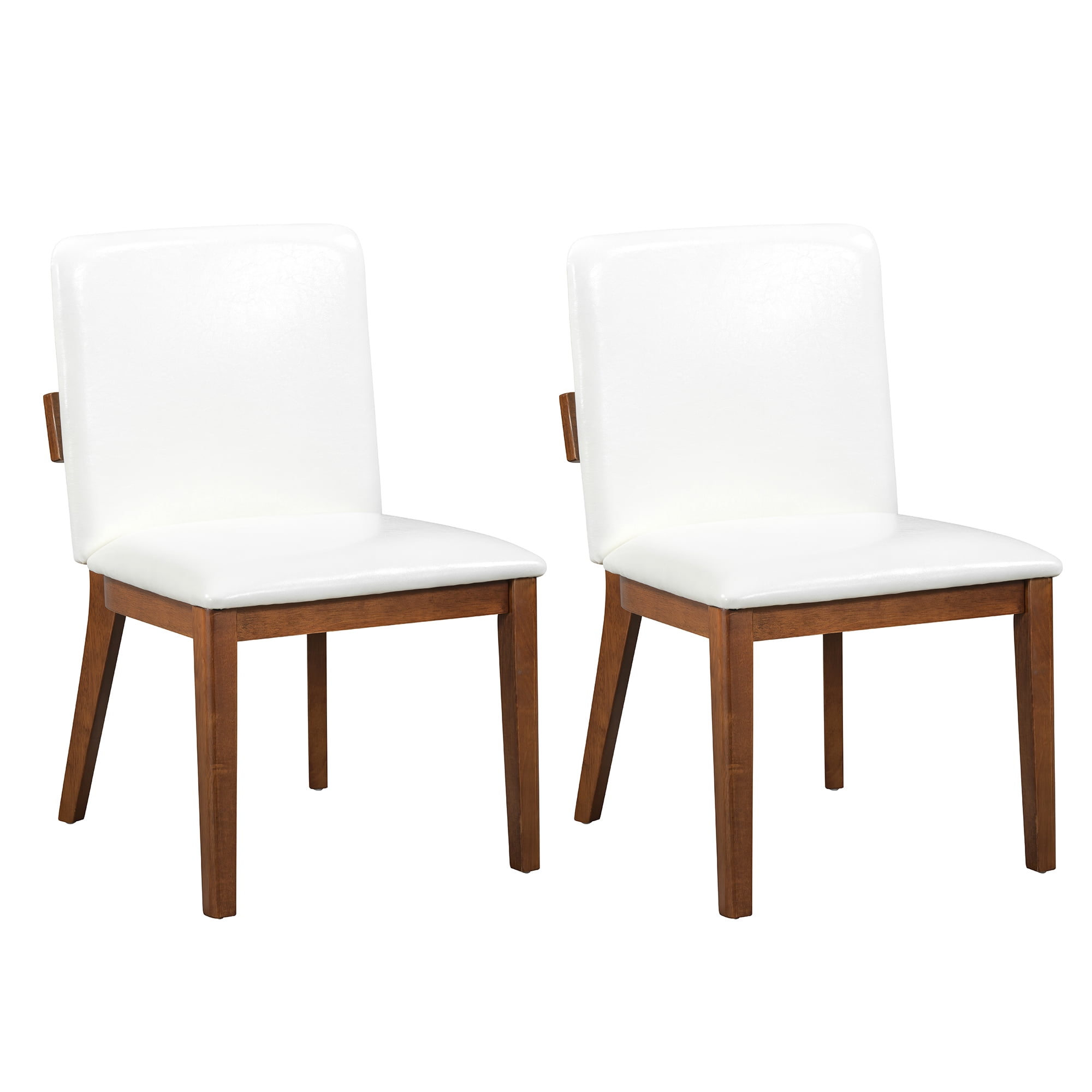 Euroco Wooden Dining Chairs Set of 2, Modern PU Leather Upholstered Kitchen Side Chairs, Farmhouse Dining Room Chair for Living Room,Walnut