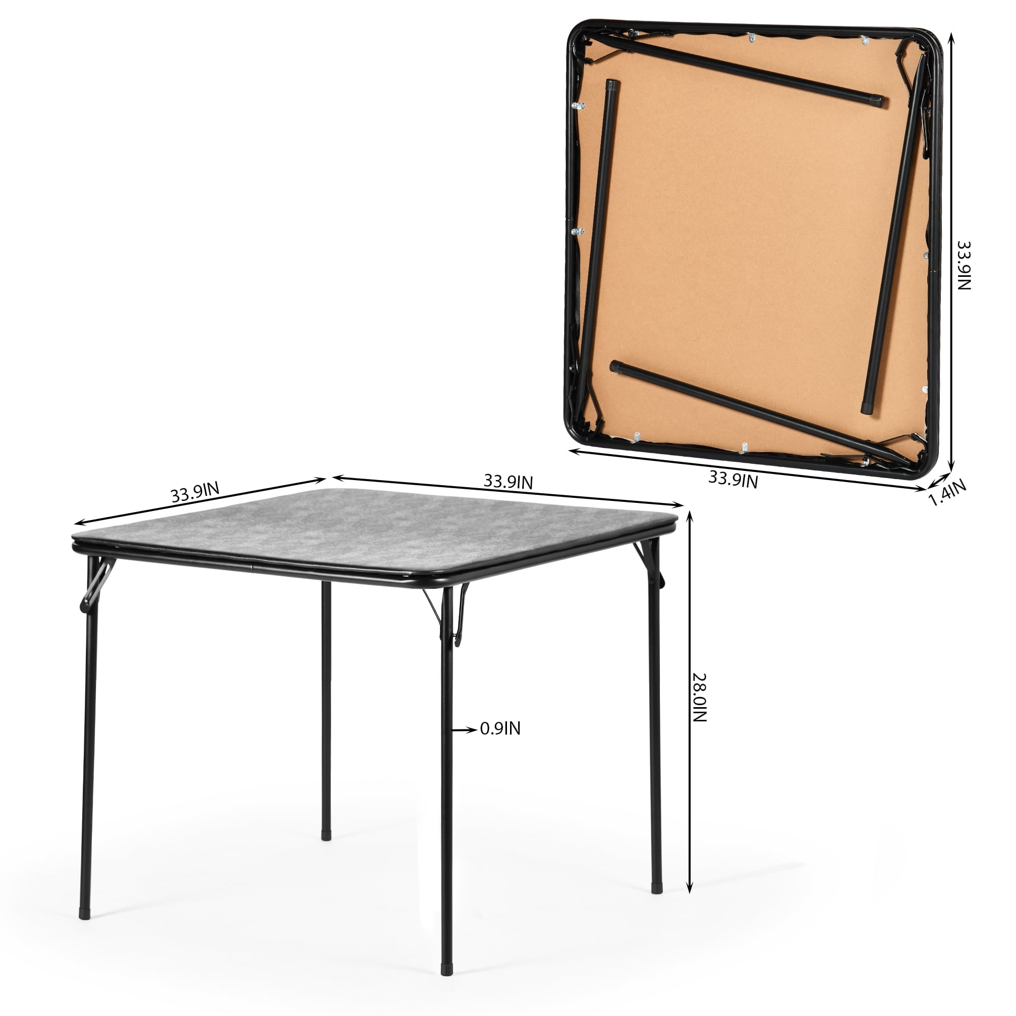 Homy Casa 3-Piece Folding Dining Set with 33.9in Square Table and 2 Metal Chairs, Black
