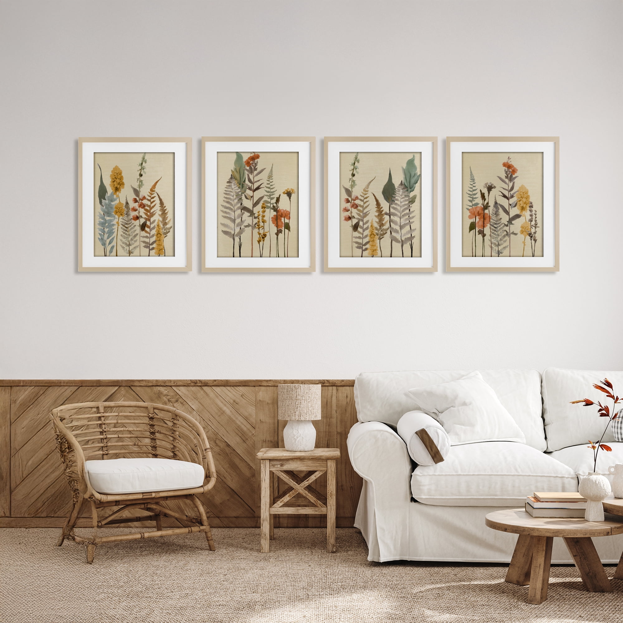 Stupell Industries Wispy Earthy Botanicals 4 Piece Birch Framed Print Under Glass Set, design by Elizabeth Medley