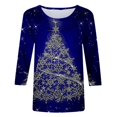 thumbnail image 5 of CHOK Chemises à Manches 3/4 pour Femmes, Col Rond Décontracté, Imprimé, Chandail d'Été Tendance, Blouses Douces et Confortables, Jaune P, 5 of 5