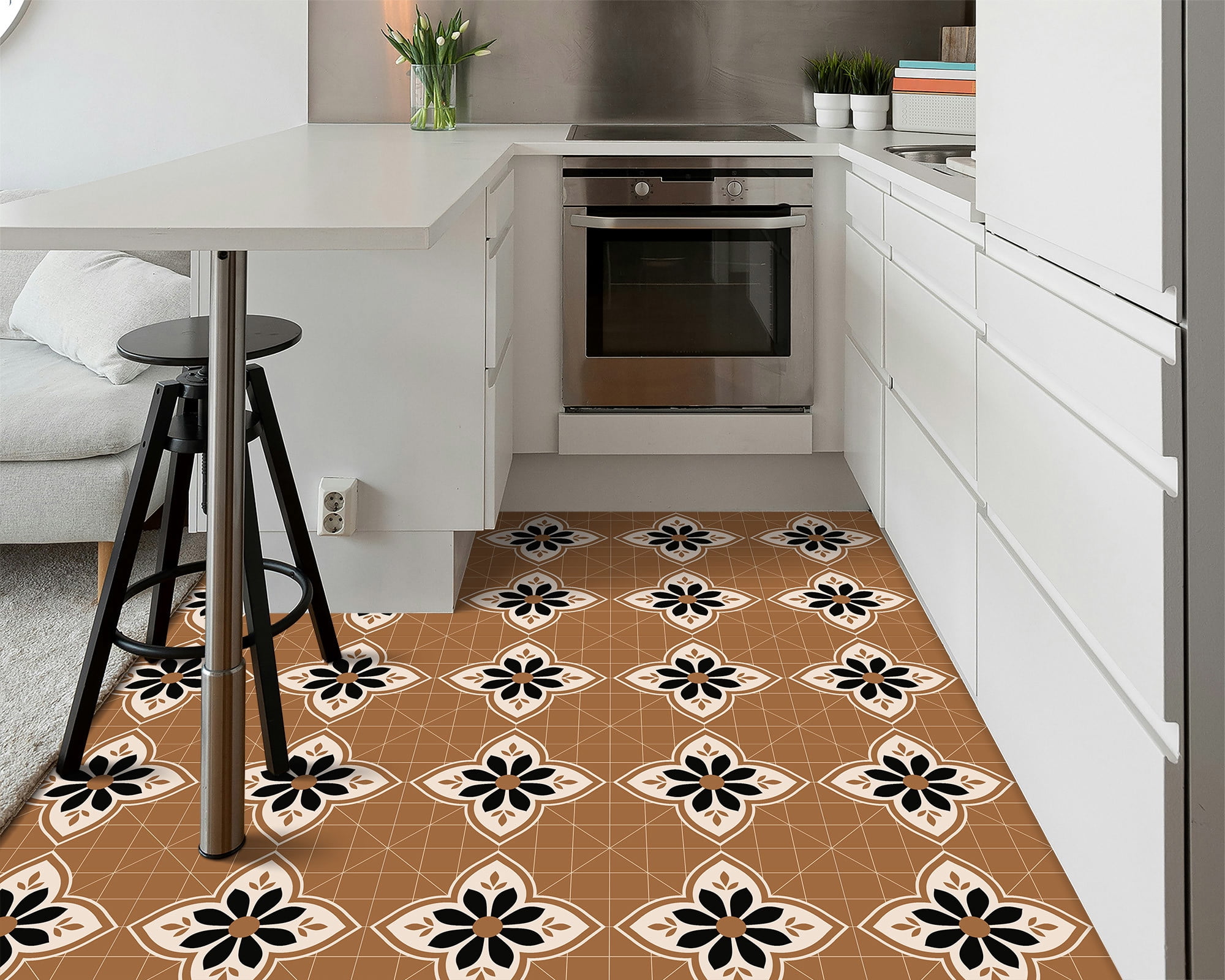 DEWOO 12" x 12" Peel and Stick Floor Tile, 10 PCS Self-Adhesive DIY Vinyl Flooring for Renters, Removable and Waterproof Tile Sticker for Bathroom, Kitchen, Staircase (Vintage Brown)