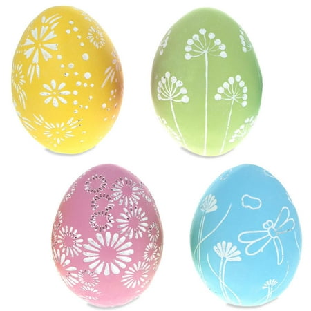 Set of 4 Spring Colored Resin Flower Easter Eggs 2.8