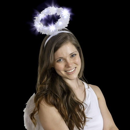 Skeleteen Light Up Angel Halo - White Feather Fluffy LED Halo Headband Accessories for Angel Costumes for Adults and