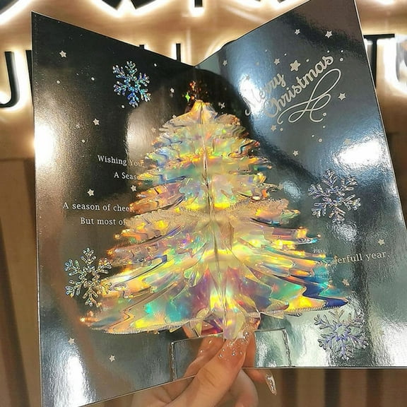 3D Christmas Tree Greeting Card, Glitter Christmas Tree Pop Up Card with Envelope Winter Holiday Cards Gift for New Year Xmas
