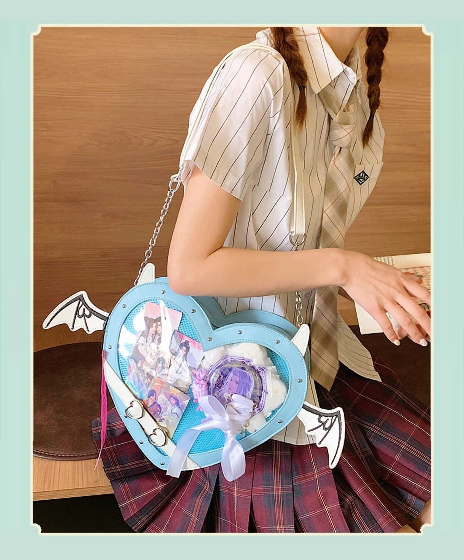 Baugery Anime Heart Ita-Bag - Kawaii Lolita Japanese JK Handbag, Cute Cutecore PU Leather Crossbody/Shoulder Purse with Adjustable Strap for Daily/Cosplay