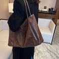 thumbnail image 4 of Womens Brown Vegan Faux Leather Tote Bag for Work, Faux Faux Leather Shoulder Bag & Casual Purse, Lightweight Everyday Carryall,Size Free Size, 4 of 9