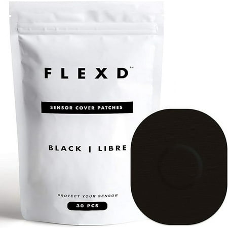Flexd - Freestyle Waterproof Sensor Covers for Libre 2 & 3 - (30 Pcs) - Libre 3 Sensor Covers - CGM Adhesive Patches - Without Adhesive in The Center - (Oval - Black)