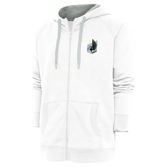 Men's Antigua White Minnesota United FC Logo Victory Full-Zip Hoodie