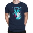 thumbnail image 2 of Glitch Art Wolf: Neon Vision Navy Men's T-shirt, 2 of 3