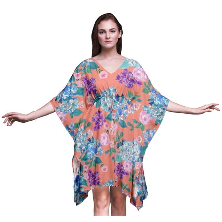 Bimba Flower Womens Short Beach Kaftan Beachwear Bikini Coverup Midi Dress-S-L