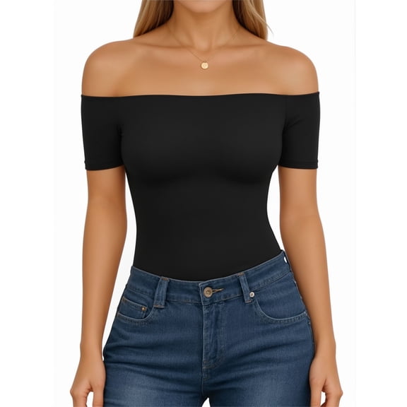 MOYIKO Off The Shoulder Tops for Women Short Sleeve Slim Fit Shirts Basic Clothes 2026 Fashion