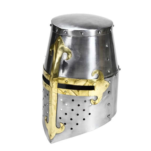 Armory Replicas Templar Crusader Helmet – Medieval Knight Armor with Brass Cross | 20 Gauge Steel