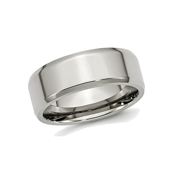 Mens Chisel Stainless Steel 8mm Beveled Edge Wedding Band Ring